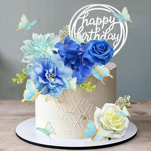 BSITSSS 14 Stk Künstliche Blumen Tortendeko Dekoration Mädchen, Tortenaufsatz Dekoration, Wiederverwendbare Blau Weiß Cake Topper für Geburtstag,Hochzeit,Babyparty BSITSSS 14 Stk Künstliche Blumen Tortendeko Dekoration Mädchen, Tortenaufsatz Dekoration, Wiederverwendbare Blau Weiß Cake Topper für Geburtstag,Hochzeit,Babyparty von BSITSSS