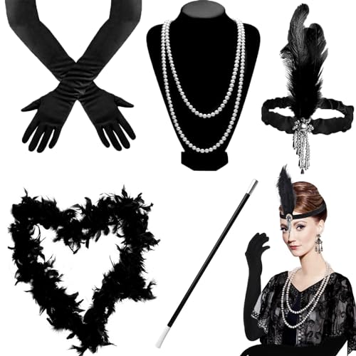 BSITSSS 5-Teiliges 20er Jahre Kostüm für Damen, Gatsby Mafia Kleid mit Accessoires, Party Kostüm für Halloween und Weihnachten von BSITSSS