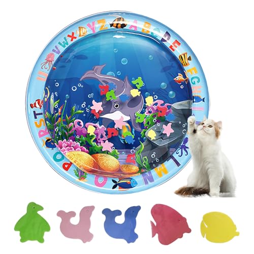 BSITSSS Wassermatte Katze, Wasserspielmatte Katze Verdickte, Wassermatte für Katzen Rund Feel Cool Komfort, Water Sensor Play Mat Cat Aufblasbare, Aquarium Themen Katzen Wassermatte für Haustier von BSITSSS