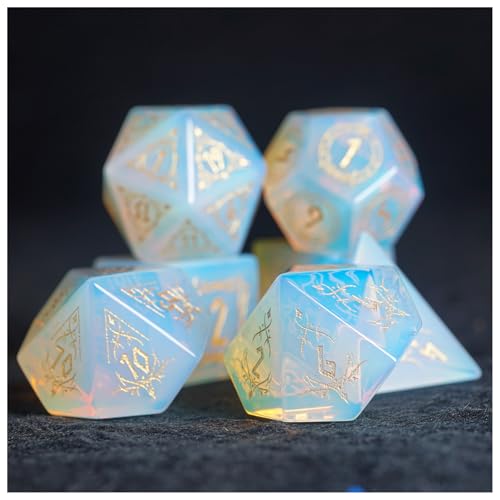 Drachenwürfel-Set, gleichmäßig, leicht zu lesen, handgefertigt, polyedrisch, natürliche Edelsteine, Dungeons and Dragons, die in RPG-Spielen verwendet werden (Opal) von BSKJMMP