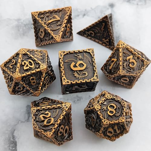 Dragon 7-in-1 D&D-Dice Dungeon DND-Würfel-Set mit Geschenk-Box, Metallwürfel für Rollenspiele von BSKJMMP