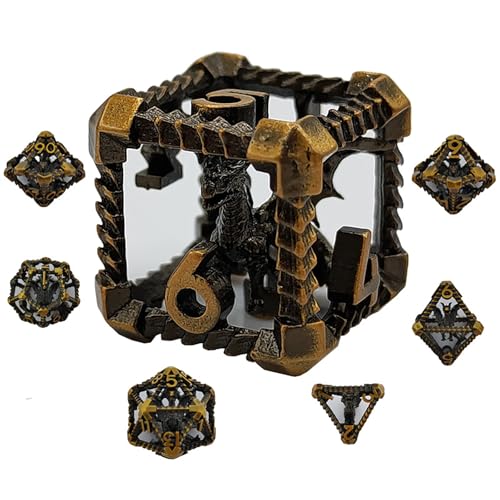 Würfel-Set aus Metall, hohl, RPG, 17,8 cm, mit Geschenketui für Dungeons and Dragons, handgefertigt für MTG-Tischspiele von BSKJMMP