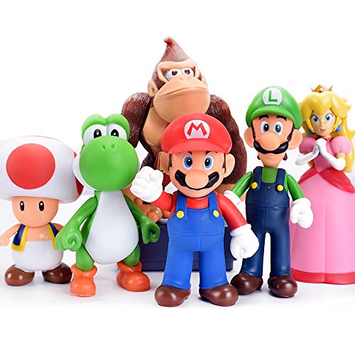 Bsnow Super Mario Figuren, Kinderspielzeug, Mario und Luigi, Yoshi und Mario Bros Actionfiguren, PVC-Spielfiguren, 6 Stück von BSNOW