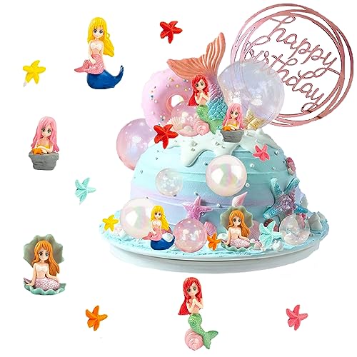 BSNRDX Kuchen Deckel Kleine süße Puppe mit Muschel für Unterwasser-Kuchen-Dekorationen, Figuren für Mädchen Prinzessin Geburtstags Party von BSNRDX