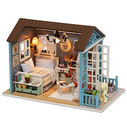 BSTCAR 3D Puppenhaus Miniatur mit Möbeln LED-Licht, DIY Hölzernes Puppenhaus Kit - Miniatur Haus Selber Bauen Idee Geschenk von BSTCAR