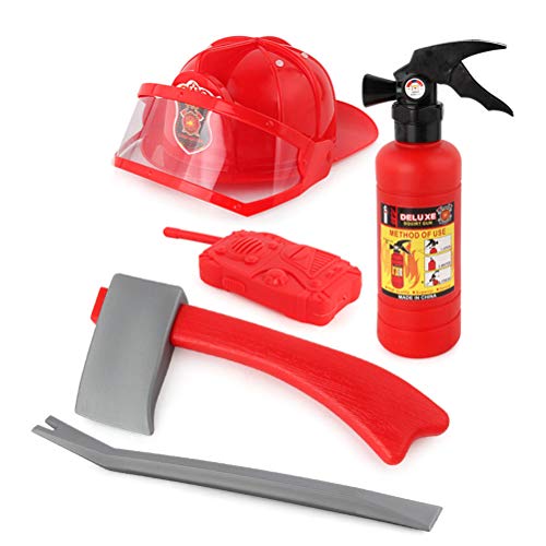BSTCAR 5 Stücke Feuerwehr Spielzeug, Helm/Feuerlöscher/Gegensprechanlage/Axt/Schraubenschlüssel, Mini Feuerwehr Zubehör Dress Up Spielzeug für Kinder, Kindergeschenk von BSTCAR