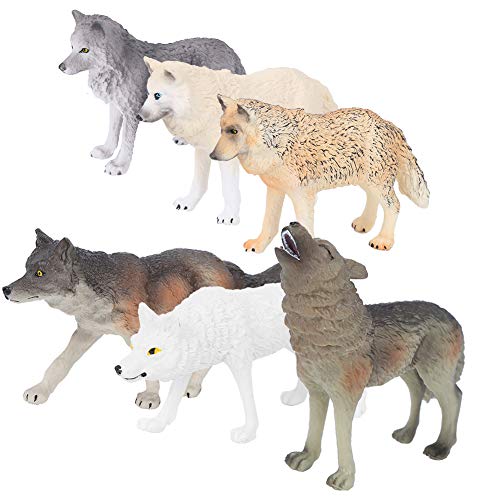 BSTCAR 6 Stücke Wildlife Wolf Modell Simulation Wolf Tier Lernen Spielzeug Sammlung Figurine Playset Ornamente Dekoration Geschenk für Kinder (Sechs Wölfe gesetzt) von BSTCAR