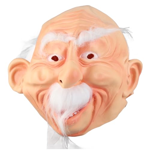 BSTCAR Alter Mann Maske mit künstlichem Haar, Vollkopfmaske aus menschlichem Latex, lustige Maske Cosplay, Maskerade, Karneval, Party (Maske des alten Mannes) von BSTCAR