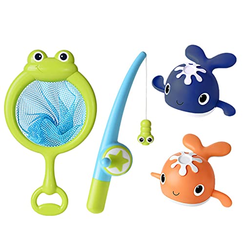 BSTCAR Baby Bad Badewannen Spielzeug, 3 Uhrwerk Spielzeug Wal mit 1 Fischernetz und 1 Angelrute, Schwimmende Wale Badewannenspielzeug ab 1 2 3 Jahr von BSTCAR