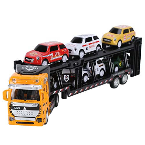 BSTCAR Carrier Truck Spielzeugspiel-Figuren Fahrzeuge Kinder Transportwagen Stanze Spielzeugauto-Flugzeugwagen mit 6 Spielzeugautos für 3-8 Jahre Alte Kinder (Gelb) von BSTCAR