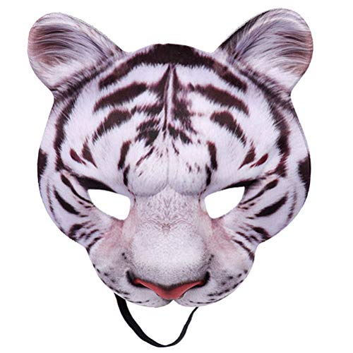 BSTCAR Halbe Gesichtsmaske Halloween Tiger Cosplay Maske Realistische Tiger Masken Tier Maske für Maskerade Halloween, Fancy Dress Party (Weiß) von BSTCAR