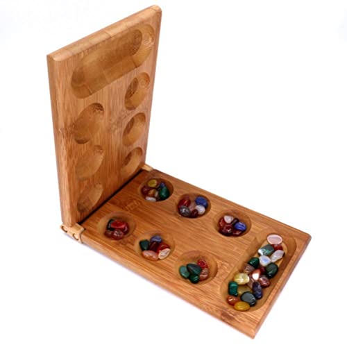 BSTCAR Hölzernes Mancala Brettspiel Set Klappbrett mit Glassteinen Marmorspiel Reise Brettspiel für Kinder Erwachsene Familie (Brettspiele) von BSTCAR