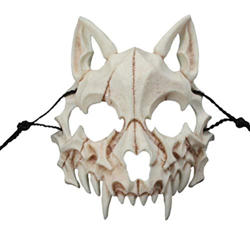 BSTCAR Japanische Drachengott Werwolf Maske Cosplay Tier Skelett Maske Erwachsene Harz Skelett Maske für Halloween Party Kostüm (Weiß) von BSTCAR