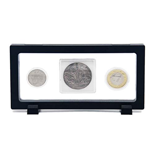 BSTCAR Münzrahmen Schwarz, Münzständer mit Basen 3D Schweberahmen Bargeld, Münzen, Schmuck, Steine, Medaillen, Briefmarken 18x9cm von BSTCAR