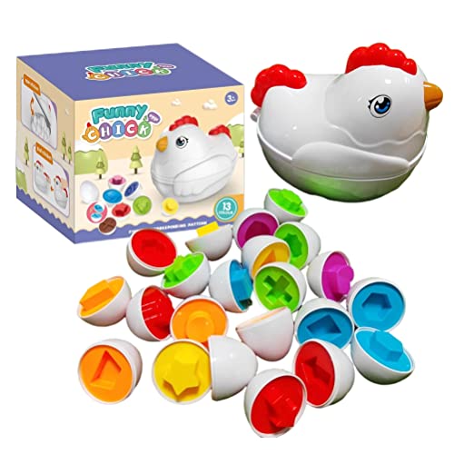 BSTCAR Spielzeug Eier Lernspielzeug, 12 Stück Spielzeug Eier mit Hühneraufbewahrung, Farbe Und Form Montessori-Spielzeug für Sortieren und Kombinieren, Ostergeschenke Kinder Ab 2 3 4 5 6 Jahre von BSTCAR