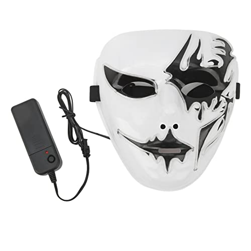 Maskerade leuchtende Maske mit EL Kaltlicht, leuchtende Maske ferngesteuert gruselige weiße Maske für Cosplay Party Festival Halloween Kostüm (Transparentes Blau) von BSTCAR