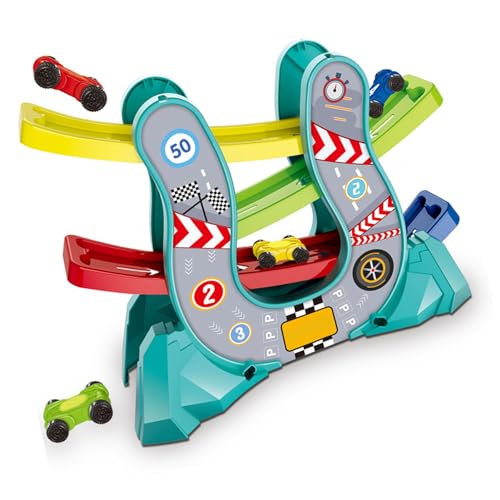 Rennauto Auffahrt Spielzeug Muovi Rennbahn Auto Auffahrt Racer Kleinkind Auto Auffahrt Spielzeug mit 4 Mini-Autos Fahrzeug Spielset für 1 2 Jahre Alt (Gemüse) von BSTCAR