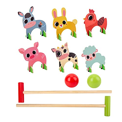Tier Krocket Set Holz Tiere Krocket Set Golfspielzeug mit 2 Hämmern und 2 Bällen, frühes Lernspiel für Kinder (Tiertür) von BSTCAR