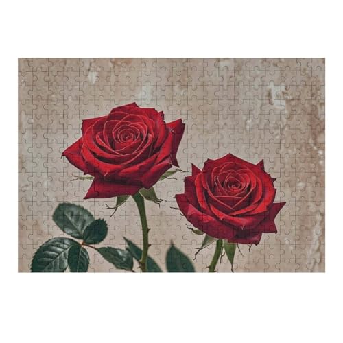 300 PCS Puzzles Red Vintage Rose Puzzles Personalized Puzzle Wooden Picture Puzzle for Adults Photo Puzzle Art Wall Hanging Decor for Birthday Wedding Valentine's Day Anniversary von BTCOWZRV