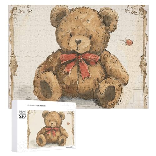 520-teiliges Puzzle, Vintage-Bär-Spielzeug, Bildpuzzles für Erwachsene, anspruchsvolles Puzzle, personalisiertes Holzpuzzle, Fotopuzzle, Geschenke, 52,1 x 38,1 cm 520-teiliges Puzzle, Vintage-Bär-Spielzeug, Bildpuzzles für Erwachsene, anspruchsvolles Puzzle, personalisiertes Holzpuzzle, Fotopuzzle, Geschenke, 52,1 x 38,1 cm von BTCOWZRV