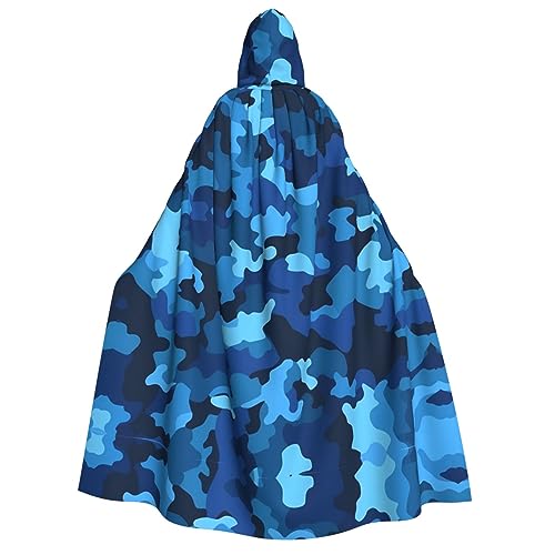 BTCOWZRV Blauer Camouflage-Druck Unisex Kapuzenumhang Halloween Umhang Kapuzenmantel Erwachsene Umhang Cosplay Kostüme, blau camouflage, Einheitsgröße von BTCOWZRV