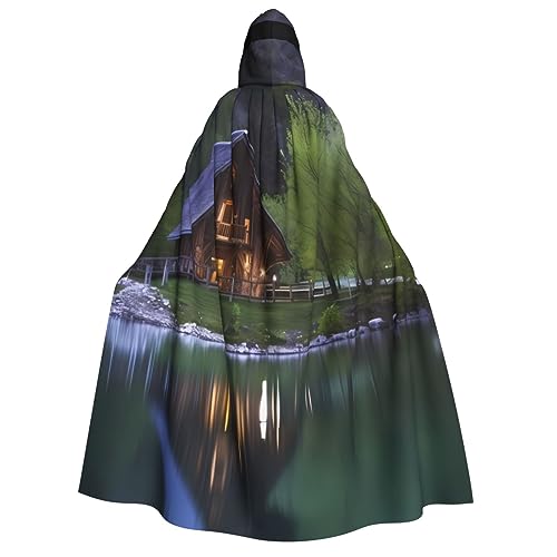 BTCOWZRV Chalet by The Lake Print Unisex Hooded Cloak Halloween Cloak Hooded Robe Adult Cape Cosplay Costumes, Chalet By the Lake, One Size von BTCOWZRV