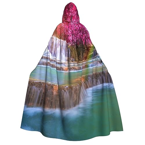 BTCOWZRV Dreamlike Waterfall Pink Forest Print Unisex Hooded Cloak Halloween Cloak Hooded Robe Adult Cape Cosplay Costumes, Traumhafter Wasserfall Rosa Wald, Einheitsgröße von BTCOWZRV