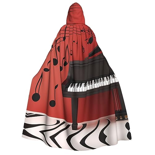 BTCOWZRV Musiknote Klavierdruck Unisex Hooded Cloak Halloween Cloak Hooded Robe Adult Cape Cosplay Costumes, Musiknoten-Klavier, Einheitsgröße von BTCOWZRV