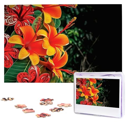 Hawaii Blumen Puzzle Personalisiertes Holzpuzzle 1000 Teile Benutzerdefinierte Puzzles Bilderpuzzles Hochzeitspuzzle für Erwachsene Geburtstage Muttertag von BTCOWZRV