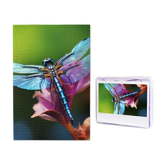 Lila blaue Libellen-Puzzle, 1000 Teile, Puzzle, personalisiertes Puzzle, Holzbild, Puzzle für Erwachsene, Fotopuzzle, Kunst, Wandbehang, Dekoration für Geburtstag, Hochzeit, Valentinstag, Jahrestag von BTCOWZRV