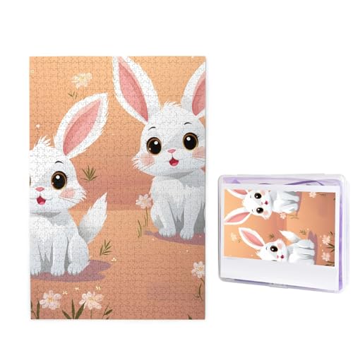 Niedliche weiße Hasen-Puzzles, 1000 Teile, personalisiertes Puzzle, Holzbild, Puzzle für Erwachsene, Fotopuzzle, Kunst, Wandbehang, Dekor für Geburtstag, Hochzeit, Valentinstag, Jahrestag von BTCOWZRV