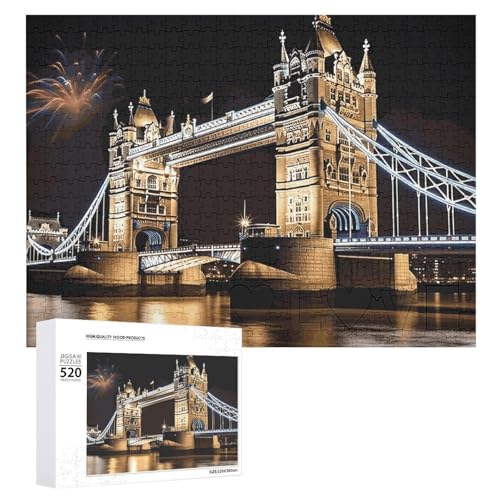Night London Tower Bridge Puzzle Personalisiertes Holzpuzzle 520 Teile Benutzerdefinierte Puzzles Bilderpuzzles Hochzeitspuzzle für Erwachsene Geburtstage Muttertag von BTCOWZRV