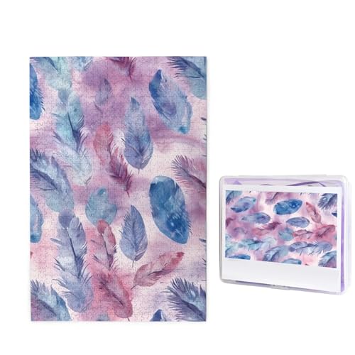 Puzzle mit blauen Federmustern, 1000 Teile, personalisiertes Puzzle, Holzbild, Puzzle für Erwachsene, Fotopuzzle, Kunst, Wandbehang, Dekoration für Geburtstag, Hochzeit, Valentinstag, Jahrestag von BTCOWZRV