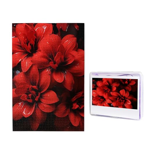Rote Blume auf schwarzem Puzzle, 1000 Teile, personalisiertes Puzzle, Holzbild, Puzzle für Erwachsene, Fotopuzzle, Kunst, Wandbehang, Dekor für Geburtstag, Hochzeit, Valentinstag, Jahrestag von BTCOWZRV