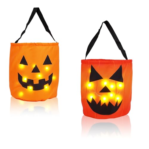BTFO 2stk LED Halloween Eimer Kürbis, Halloween Süßigkeiten Eimer mit LED Lichtern Trick-or-Treating Tasche mit Griff Smiley Kürbis Design Geeignet für Kinderparty Zubehör BTFO 2stk LED Halloween Eimer Kürbis, Halloween Süßigkeiten Eimer mit LED Lichtern Trick-or-Treating Tasche mit Griff Smiley Kürbis Design Geeignet für Kinderparty Zubehör von BTFO