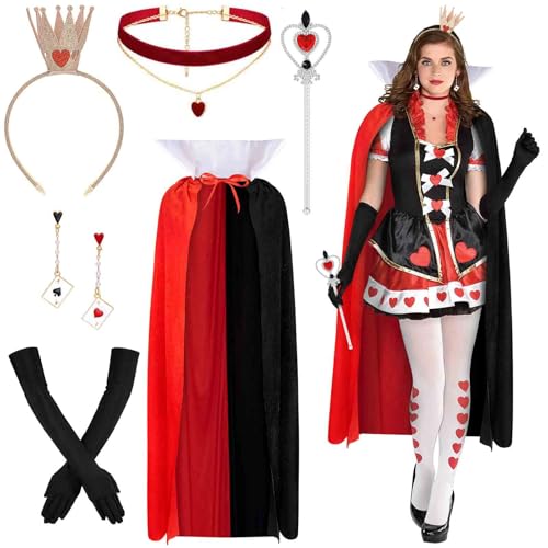 6 Pcs Königin Kostüm Zubehör Damen, Königinnen der Herzen Umhang Gold Krone Stirnband Königin Zauberstab Herz Halskette Poker Ohrringe Handschuhen für Karneval Halloween Faschingskostüme Partykostüm 6 Pcs Königin Kostüm Zubehör Damen, Königinnen der Herzen Umhang Gold Krone Stirnband Königin Zauberstab Herz Halskette Poker Ohrringe Handschuhen für Karneval Halloween Faschingskostüme Partykostüm von BTHRORO