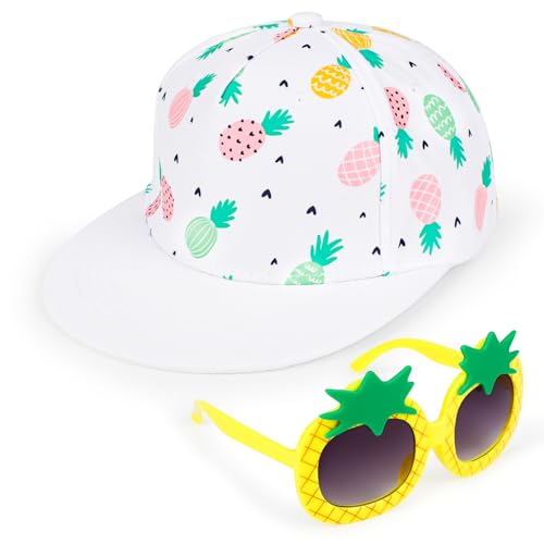 BTHRORO Baseballkappe für Kinder Sonnenbrille, Ananas Verstellbarer Sonnenhut Snapback Trucker Cap Sonnenbrille UV Schutz Sonnenschutz Sommer Zubehör Geschenke für Mädchen Jungen von BTHRORO