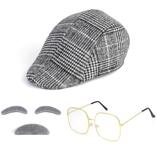 BTHRORO Opa Kostüm Set für Herren, Old Man Perücke Schnauzbart Augenbrauen Runde Brille Alter Mann Kostüm Set für Party Cosplay Fasching Karneval Halloween von BTHRORO