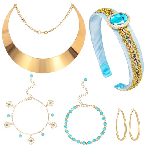 BTHRORO Prinzessin Jasmin Kostüm Damen, Prinzessin Aladdin Stirnband Ohrringe Kette Armband Kostüm für Fasching Halloween Karneval Party Bühnenauftritt Geburtstag Verkleidun BTHRORO Prinzessin Jasmin Kostüm Damen, Prinzessin Aladdin Stirnband Ohrringe Kette Armband Kostüm für Fasching Halloween Karneval Party Bühnenauftritt Geburtstag Verkleidun von BTHRORO