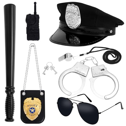 Polizei Kostüm Zubehör Kinder, Polizeimütze Handschellen Kinder Schlagstock Trillerpfeife Sonnenbrille Abzeichen Polizei Set Polizei Spielzeug Ausrüstung für Cosplay Karneval Verkleidung Party Polizei Kostüm Zubehör Kinder, Polizeimütze Handschellen Kinder Schlagstock Trillerpfeife Sonnenbrille Abzeichen Polizei Set Polizei Spielzeug Ausrüstung für Cosplay Karneval Verkleidung Party von BTHRORO