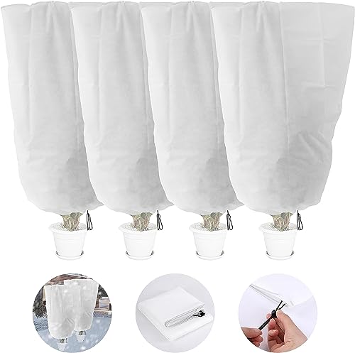 BTYQKZVPM,Schutzabdeckungen für Winterpflanzen, 4 Stück Frostschutzabdeckungen for Winterpflanzen, 120 x 80 cm Gartenvlies(4PCS Drawstring) von BTYQKZVPM