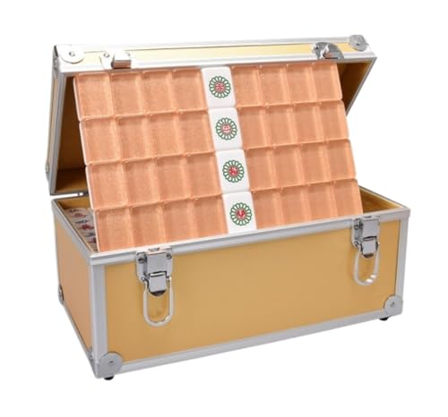 BTYQKZVPM Mahjong chinesisches Spielzeug mit Box, Chinesisches Mahjong mit 144 gravierten Steinen und Aufbewahrungskoffer, Familienspiel(Gold) von BTYQKZVPM