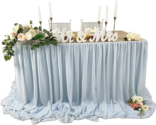 BTYQKZVPM Tischrock-Dekoration, Chiffon-Tischrock, extra lang, 1,8 m und 2,7, transparente Tischdecke for Babypartys, Geburtstage, Kuchendekoration, Mehrfarbig(Blue,6ftx145cm Drop) von BTYQKZVPM