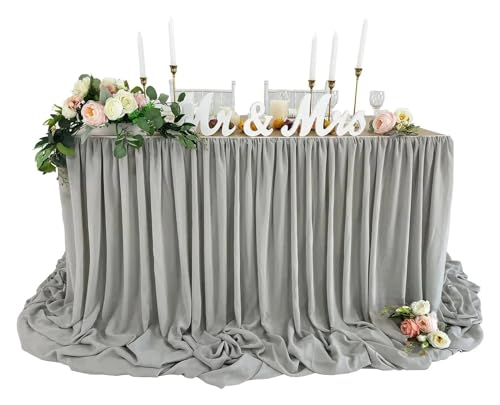 BTYQKZVPM Tischrock-Dekoration, Chiffon-Tischrock, extra lang, 1,8 m und 2,7, transparente Tischdecke for Babypartys, Geburtstage, Kuchendekoration, Mehrfarbig(Grey,9ft x145cm Drop) von BTYQKZVPM