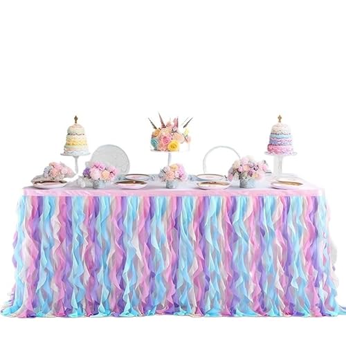 BTYQKZVPM Tischrock-Dekoration, Curly Willow Tüll Rüschen Rechteck Tischrock Mehrere Größen Multicolor(Color 2,L9(ft) x H30in) von BTYQKZVPM