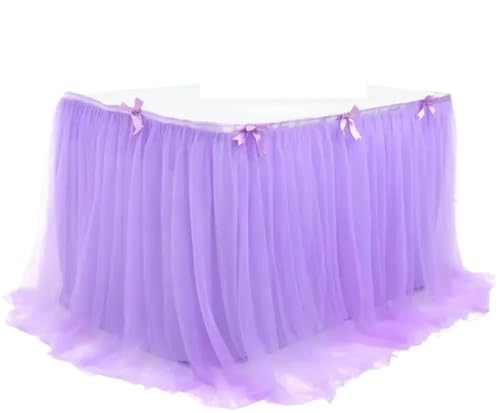 BTYQKZVPM Tischrock-Dekoration, Polyester Party Tischrock Plissee mit Tüll Party Dekorationen Multicolor 190x76cm(Purlple) von BTYQKZVPM