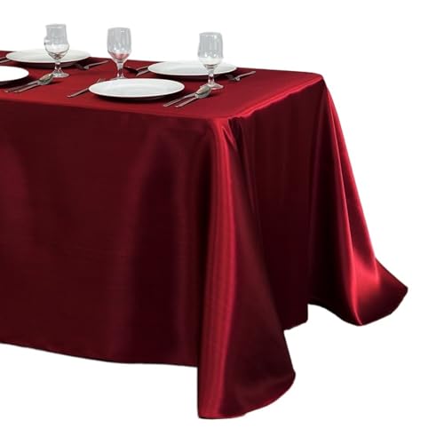 BTYQKZVPM Tischrock-Dekoration, Rechteckige Satin-Tischdecke for Hochzeitsfeiern in Mehreren Farben, mehrere Größen(Wine Red,94.5 x 57.1 inch (Square)) von BTYQKZVPM