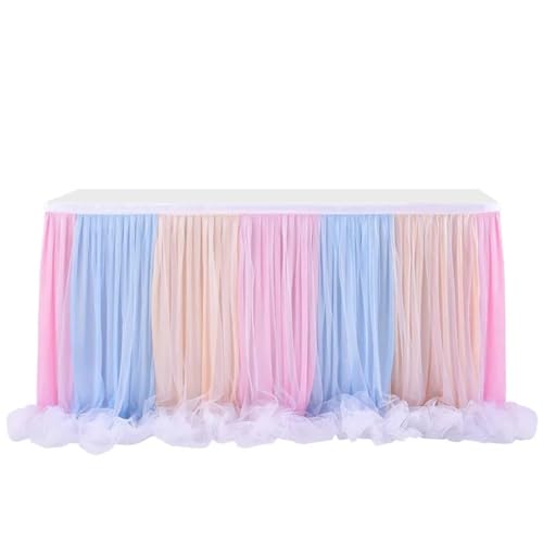 BTYQKZVPM Tischrock-Dekoration, Tischröcke for Hochzeitsfeiern, Satin, Mehrfarbig, 1,8 m, 2,7, 3,0, 4(Tricolor Yarn,9FT(275cmx77cm)) von BTYQKZVPM