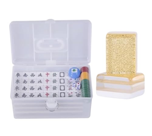 Majong chinesisches Traditionsspiel, Mit 144 engagierten Fliesen, Haus Mahjong Spiel mit Plastikbox(Gold,40mm) von BTYQKZVPM