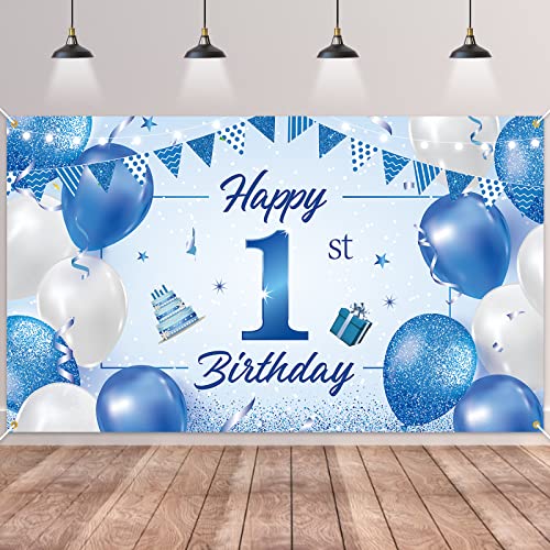 1.Geburtstag Banner,BTZO 1 Geburtstag Deko,Happy Birthday Hintergrund Banner für Junge Stoff Schild Poster 1.Jahrestag Party Geburtstagsbanner,Geburtstagsdeko,180 * 110CM von BTZO